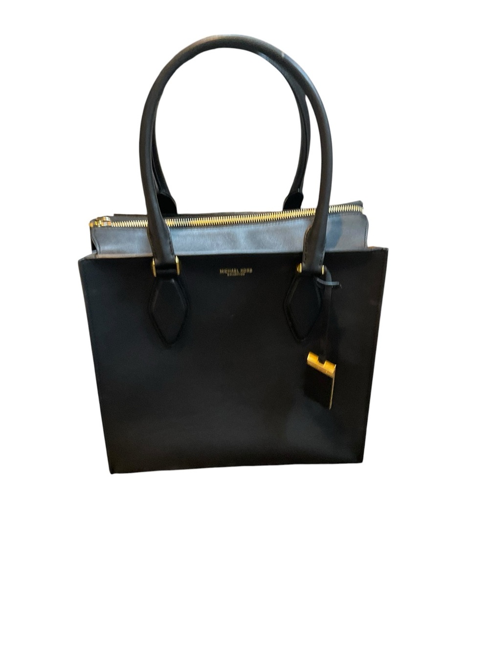 Michael Kors Collection Black Leather Tote with Gold Accents